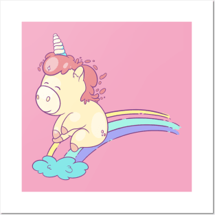 Chubby Unicorn - Sliding down the rainbow Posters and Art